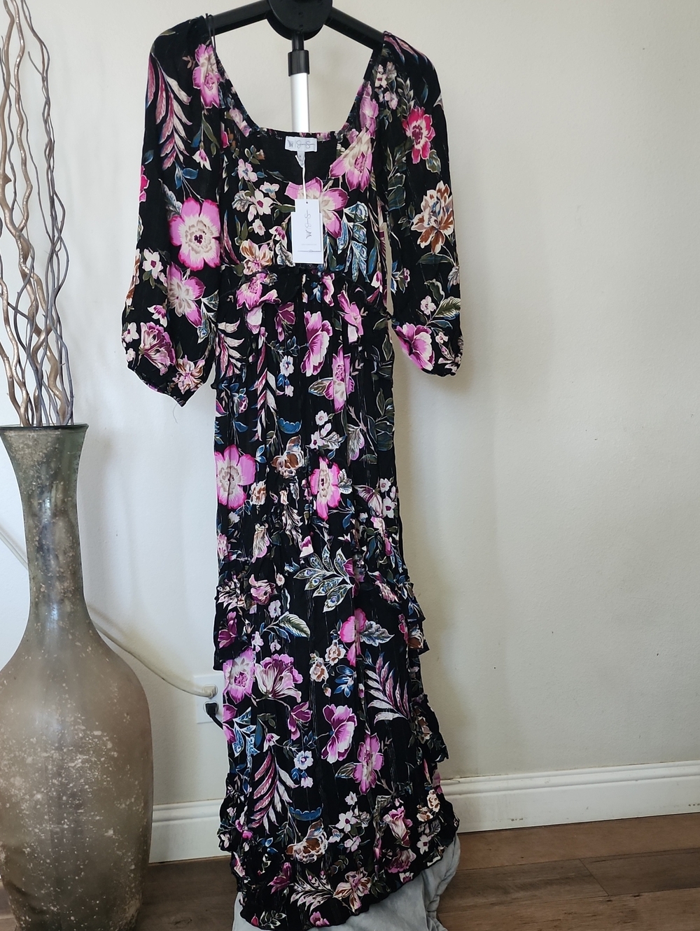 Jessica Simpson Black Floral Long Sleeve Dress